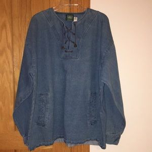 Vtg Lee Valley Smocks Ireland Cotton Denim Pullover Shirt Sz L Oversized